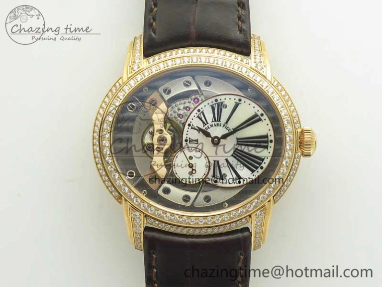 GoAnywhere Millennium Series 15350 RG V9F 1:1 Best Edition Diamonds Bezel White Dial Black Markers on Brown Leather Strap A 4932