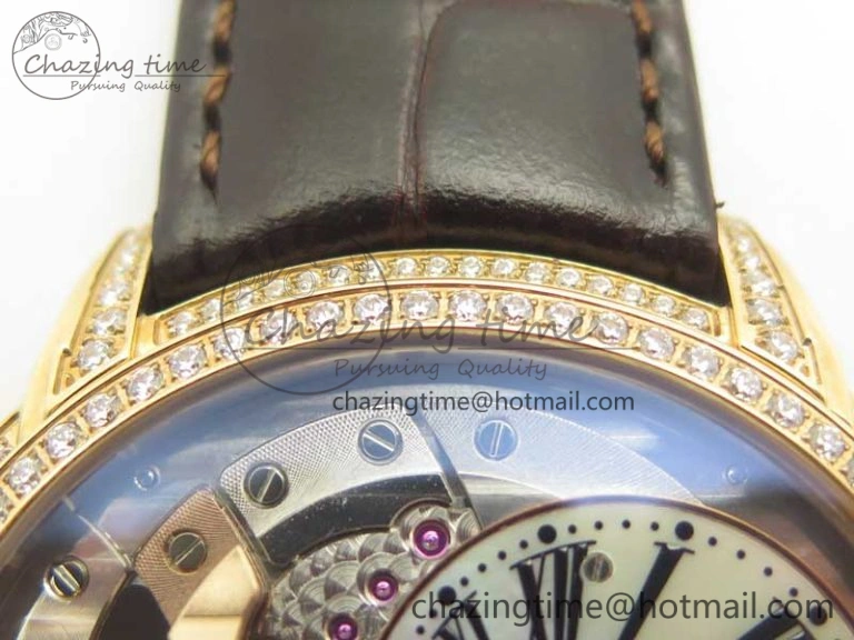 GoAnywhere Millennium Series 15350 RG V9F 1:1 Best Edition Diamonds Bezel White Dial Black Markers on Brown Leather Strap A 4932