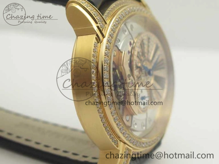 Timeless Millennium Series 15350 RG V9F 1:1 Best Edition Full Diamonds Black Markers on Black Leather Strap A 4931