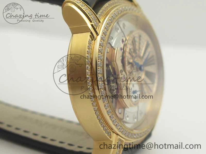 Timeless Millennium Series 15350 RG V9F 1:1 Best Edition Full Diamonds Black Markers on Black Leather Strap A 4931