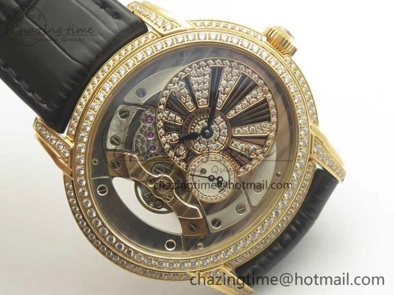Timeless Millennium Series 15350 RG V9F 1:1 Best Edition Full Diamonds Black Markers on Black Leather Strap A 4931