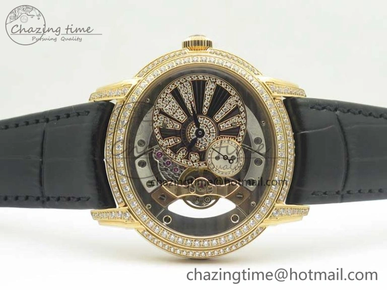 Timeless Millennium Series 15350 RG V9F 1:1 Best Edition Full Diamonds Black Markers on Black Leather Strap A 4931