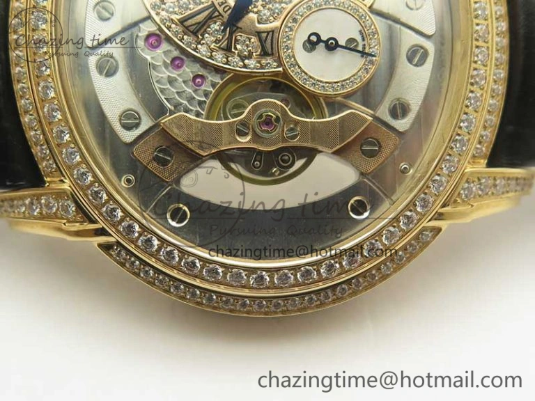 Timeless Millennium Series 15350 RG V9F 1:1 Best Edition Full Diamonds Black Markers on Black Leather Strap A 4931