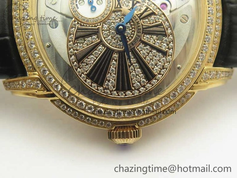 Timeless Millennium Series 15350 RG V9F 1:1 Best Edition Full Diamonds Black Markers on Black Leather Strap A 4931