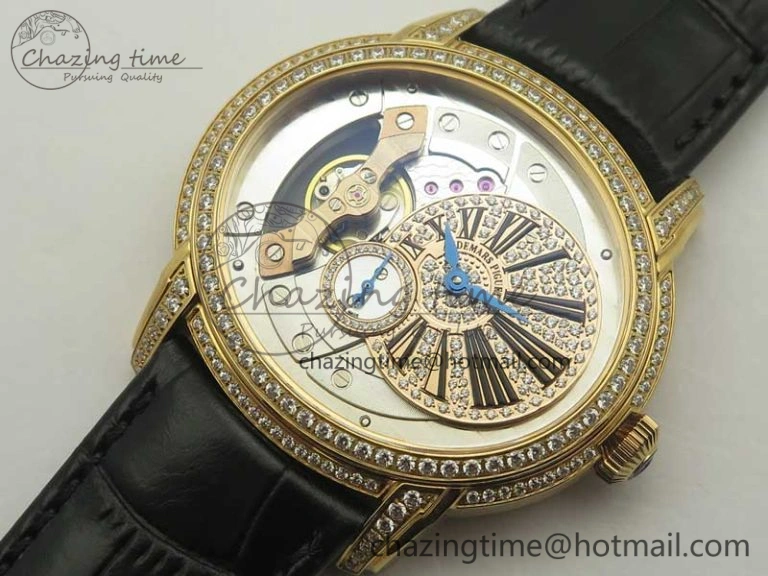 Timeless Millennium Series 15350 RG V9F 1:1 Best Edition Full Diamonds Black Markers on Black Leather Strap A 4931