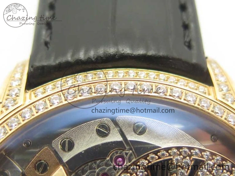 Timeless Millennium Series 15350 RG V9F 1:1 Best Edition Full Diamonds Black Markers on Black Leather Strap A 4931