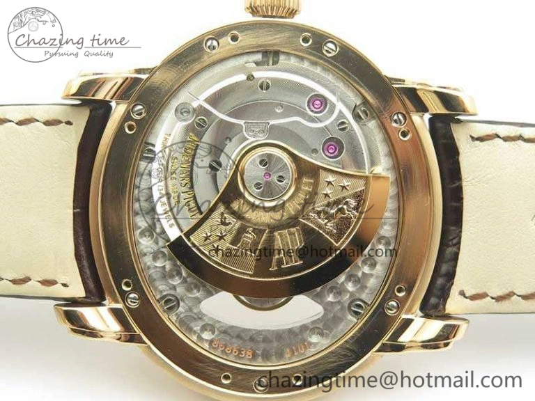 Trendy Millennium Series 15350 RG V9F 1:1 Best Edition Skeletonal Black Dial On Dark Brown Leather Strap A 4943