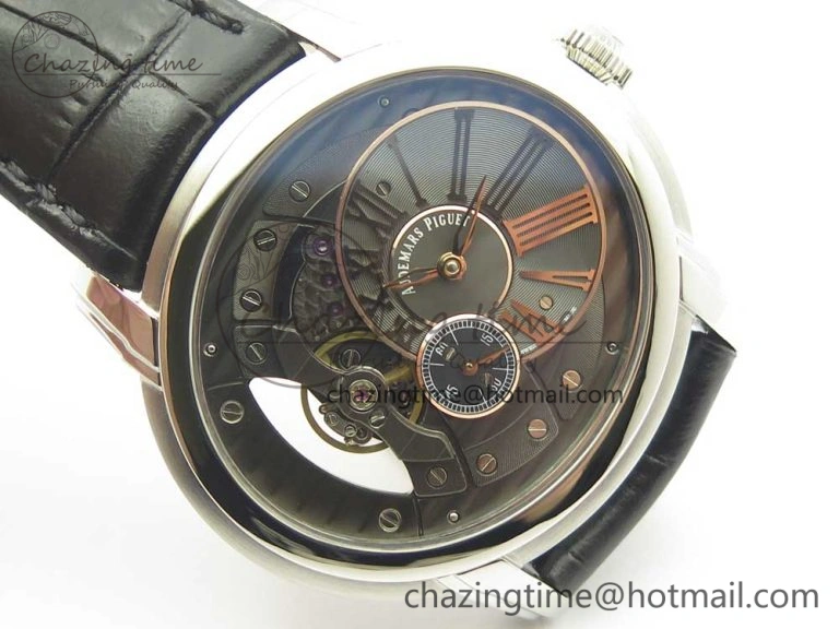 Youthful Millennium Series 15350 SS V9F 1:1 Best Edition Black Skeleton Dial on Black Leather Strap A 4894
