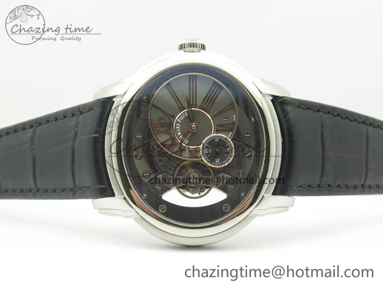 Youthful Millennium Series 15350 SS V9F 1:1 Best Edition Black Skeleton Dial on Black Leather Strap A 4894