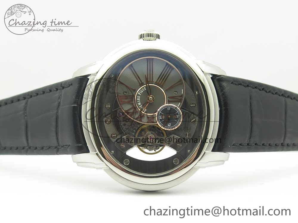 Youthful Millennium Series 15350 SS V9F 1:1 Best Edition Black Skeleton Dial on Black Leather Strap A 4894