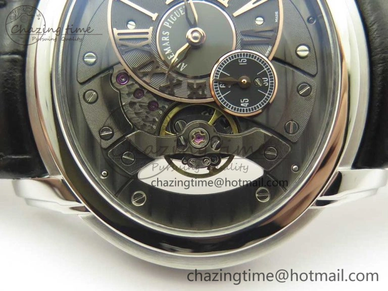 Youthful Millennium Series 15350 SS V9F 1:1 Best Edition Black Skeleton Dial on Black Leather Strap A 4894