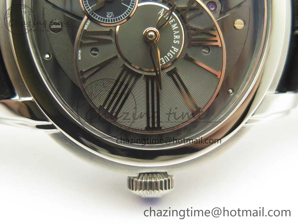 Youthful Millennium Series 15350 SS V9F 1:1 Best Edition Black Skeleton Dial on Black Leather Strap A 4894