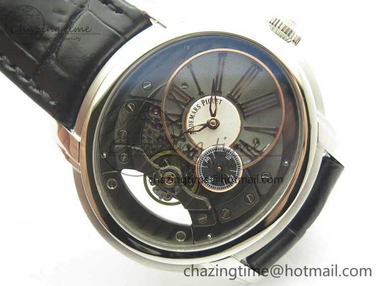 Millennium Series 15350 SS V9F 1:1 Best Edition Black White Skeleton Dial on Black Leather Strap A StreetReady 4895