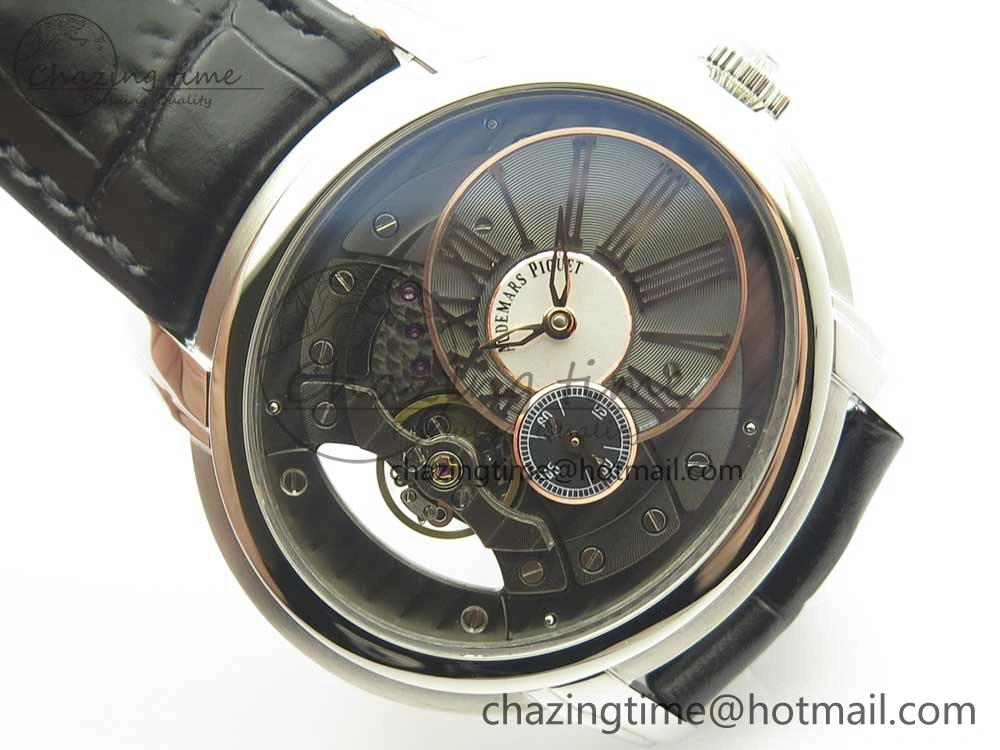 Millennium Series 15350 SS V9F 1:1 Best Edition Black White Skeleton Dial on Black Leather Strap A StreetReady 4895