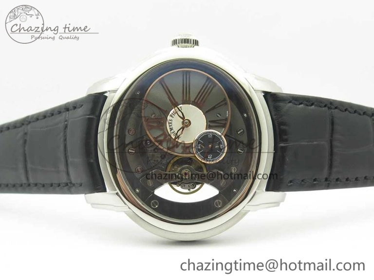 Millennium Series 15350 SS V9F 1:1 Best Edition Black White Skeleton Dial on Black Leather Strap A StreetReady 4895
