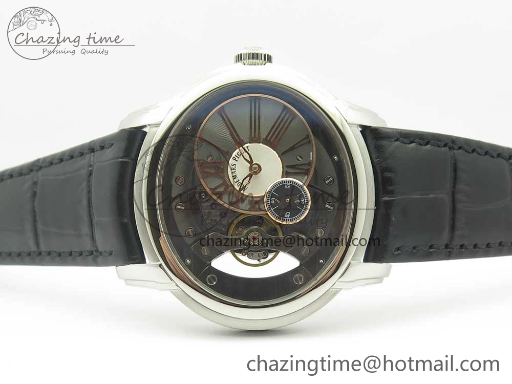Millennium Series 15350 SS V9F 1:1 Best Edition Black White Skeleton Dial on Black Leather Strap A StreetReady 4895