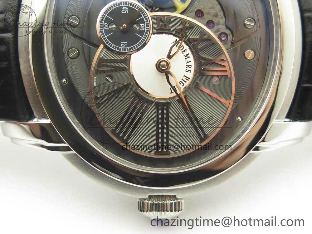 Millennium Series 15350 SS V9F 1:1 Best Edition Black White Skeleton Dial on Black Leather Strap A StreetReady 4895