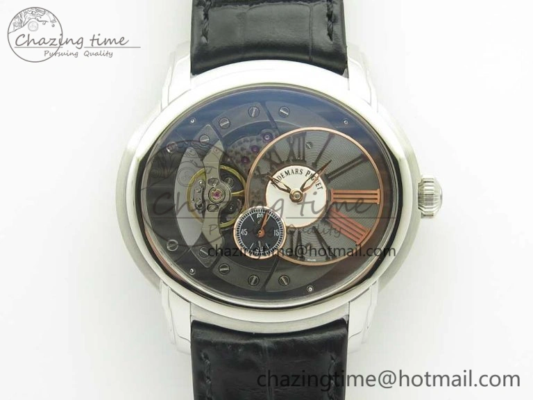 Millennium Series 15350 SS V9F 1:1 Best Edition Black White Skeleton Dial on Black Leather Strap A StreetReady 4895