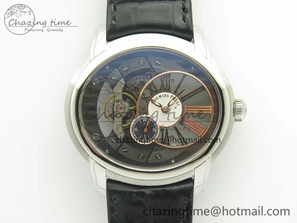 Millennium Series 15350 SS V9F 1:1 Best Edition Black White Skeleton Dial on Black Leather Strap A StreetReady 4895