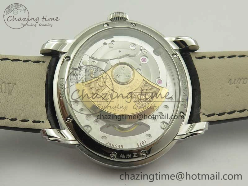 HighQuality Millennium Series 15350 SS V9F 1:1 Best Edition Diamonds Bezel White Dial RG Markers on Black Leather Strap A 4925