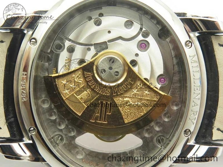 HighQuality Millennium Series 15350 SS V9F 1:1 Best Edition Diamonds Bezel White Dial RG Markers on Black Leather Strap A 4925