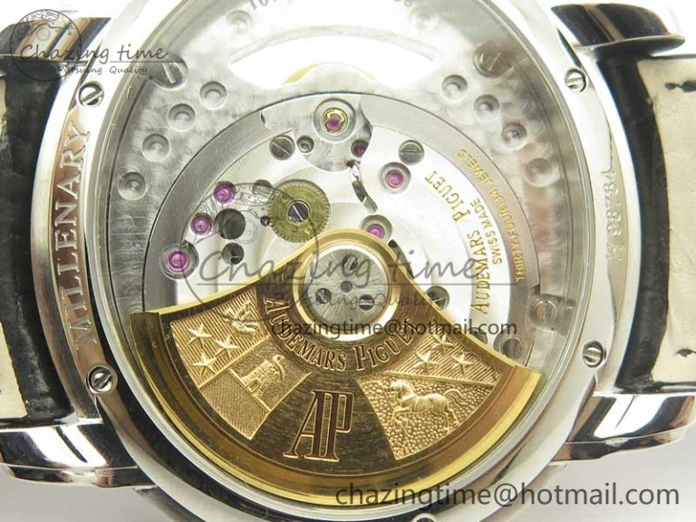 HighQuality Millennium Series 15350 SS V9F 1:1 Best Edition Diamonds Bezel White Dial RG Markers on Black Leather Strap A 4925