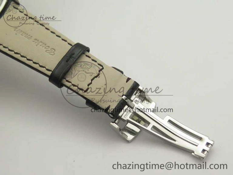 HighQuality Millennium Series 15350 SS V9F 1:1 Best Edition Diamonds Bezel White Dial RG Markers on Black Leather Strap A 4925