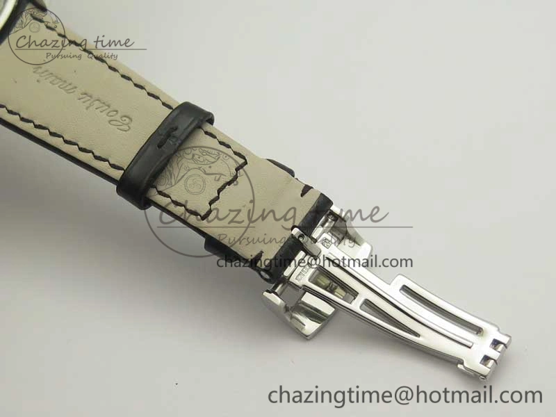 HighQuality Millennium Series 15350 SS V9F 1:1 Best Edition Diamonds Bezel White Dial RG Markers on Black Leather Strap A 4925
