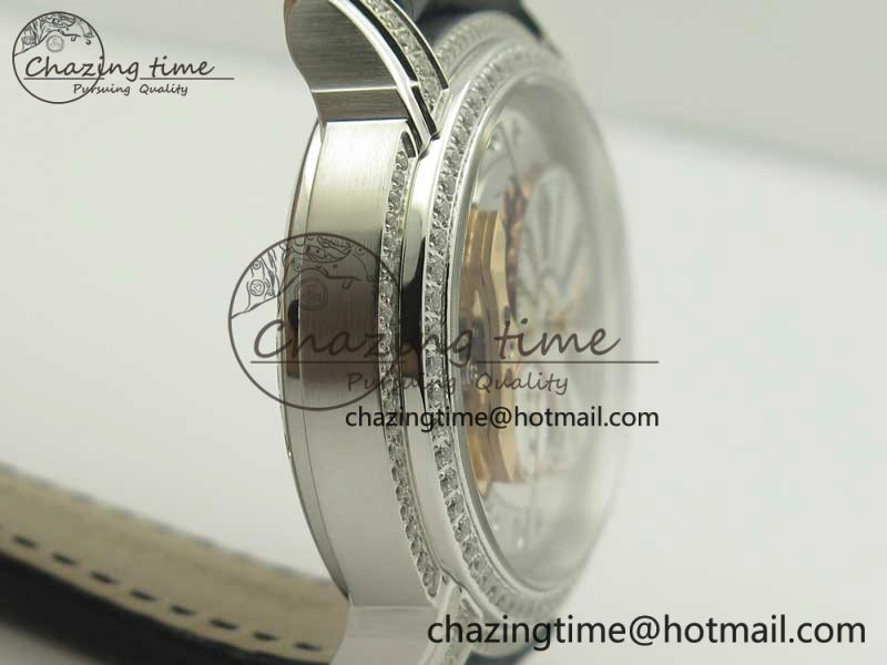 HighQuality Millennium Series 15350 SS V9F 1:1 Best Edition Diamonds Bezel White Dial RG Markers on Black Leather Strap A 4925
