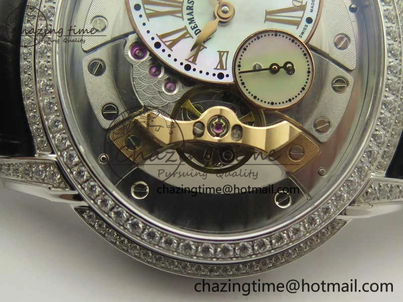 HighQuality Millennium Series 15350 SS V9F 1:1 Best Edition Diamonds Bezel White Dial RG Markers on Black Leather Strap A 4925