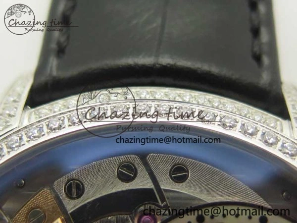 HighQuality Millennium Series 15350 SS V9F 1:1 Best Edition Diamonds Bezel White Dial RG Markers on Black Leather Strap A 4925