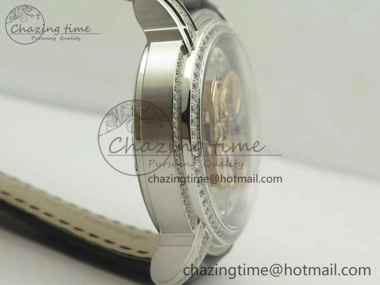 Millennium Series 15350 SS V9F 1:1 Best Edition Full Diamonds Black Markers on Brown Leather Strap A TimelessDesign 4924