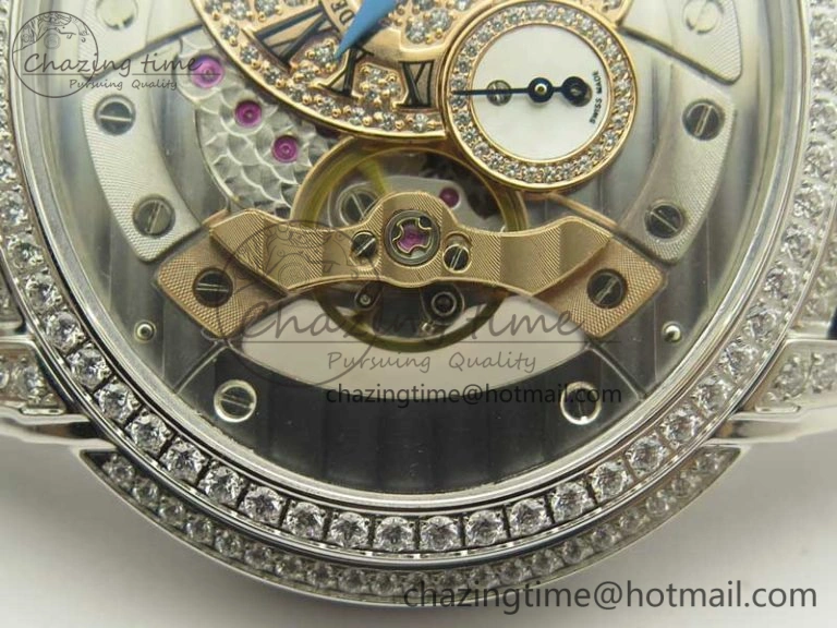 Millennium Series 15350 SS V9F 1:1 Best Edition Full Diamonds Black Markers on Brown Leather Strap A TimelessDesign 4924