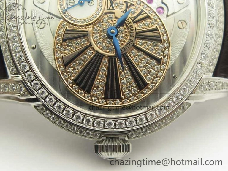 Millennium Series 15350 SS V9F 1:1 Best Edition Full Diamonds Black Markers on Brown Leather Strap A TimelessDesign 4924