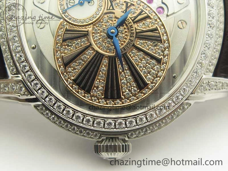 Millennium Series 15350 SS V9F 1:1 Best Edition Full Diamonds Black Markers on Brown Leather Strap A TimelessDesign 4924