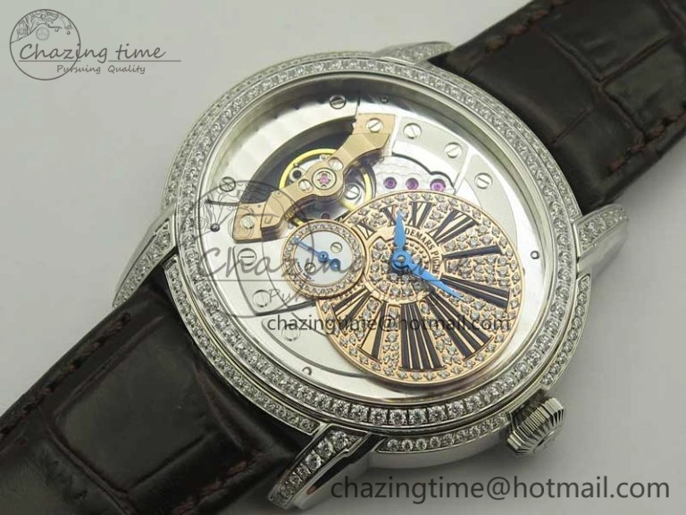 Millennium Series 15350 SS V9F 1:1 Best Edition Full Diamonds Black Markers on Brown Leather Strap A TimelessDesign 4924