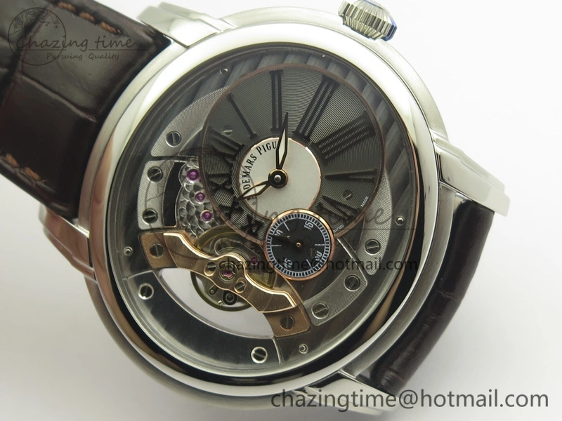 Versatile Millennium Series 15350 SS V9F 1:1 Best Edition Skeletonal Dial On Dark Brown Leather Strap A 4947