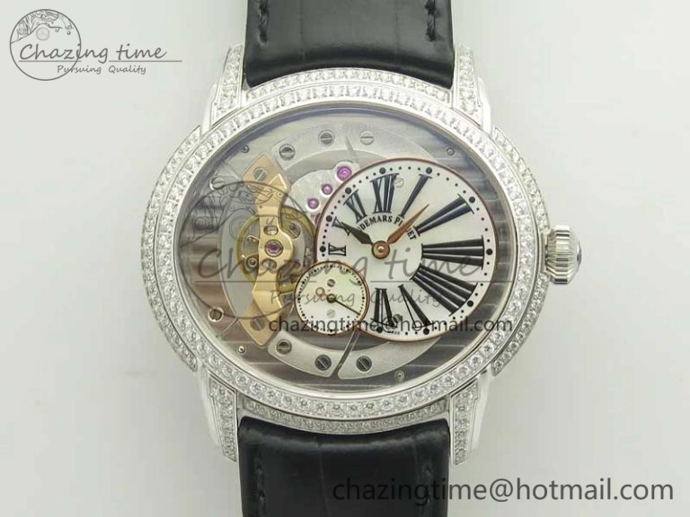 Millennium Series 15350 SS V9F 1:1 Best Edition White dial Black Diam on Black Leather Strap A SmartChoice 4926