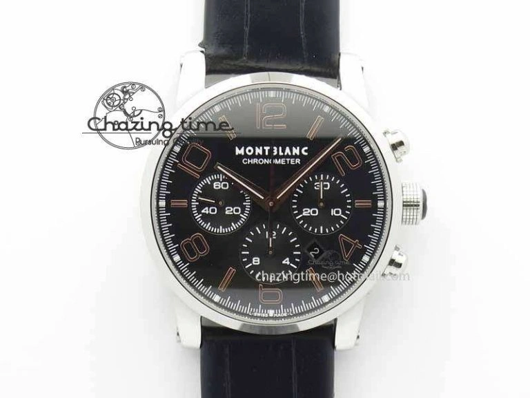 Montblanc Timewalker Chrono SS Black Dial RG Numerals On Leather Strap A SmartChoice 7617
