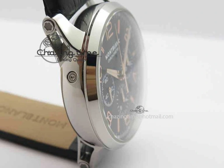 Montblanc Timewalker Chrono SS Black Dial RG Numerals On Leather Strap A SmartChoice 7617