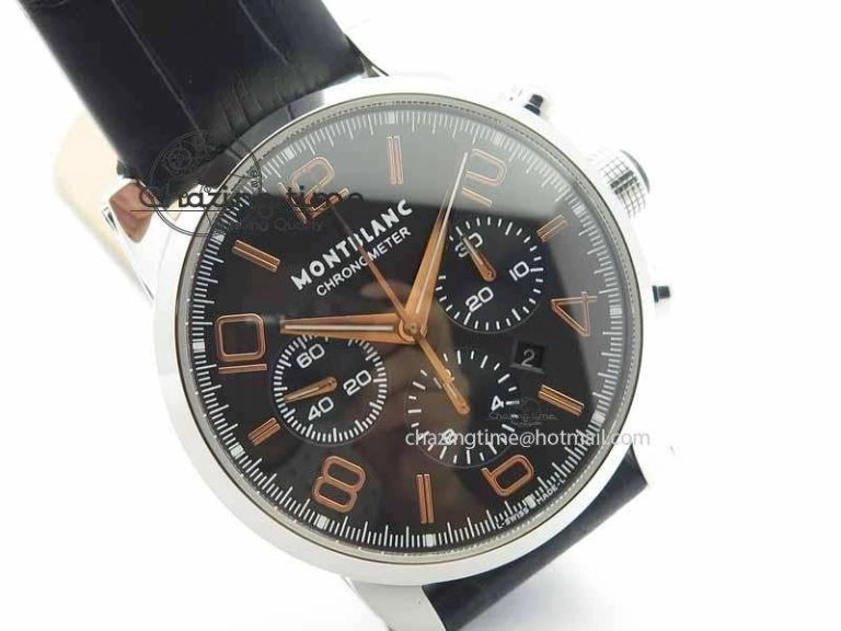 Montblanc Timewalker Chrono SS Black Dial RG Numerals On Leather Strap A SmartChoice 7617