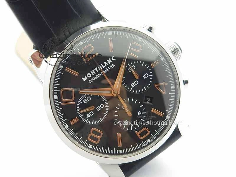 Montblanc Timewalker Chrono SS Black Dial RG Numerals On Leather Strap A SmartChoice 7617