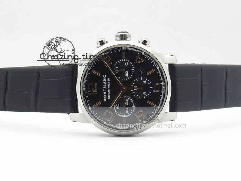 Montblanc Timewalker Chrono SS Black Dial RG Numerals On Leather Strap A SmartChoice 7617