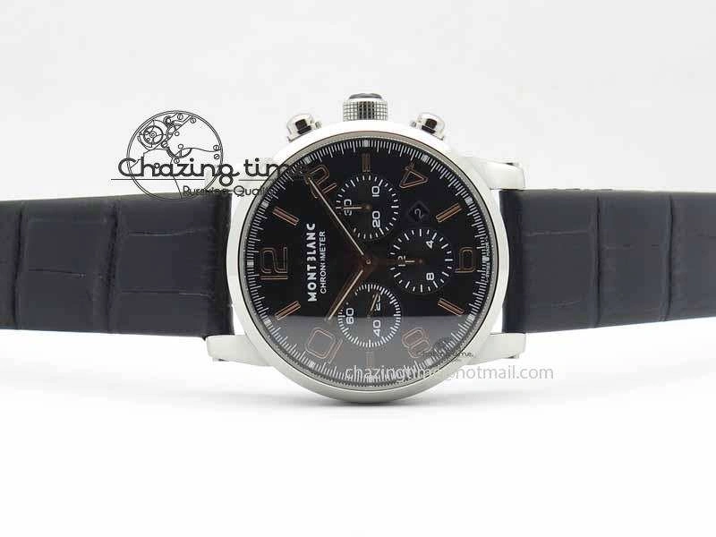 Montblanc Timewalker Chrono SS Black Dial RG Numerals On Leather Strap A SmartChoice 7617