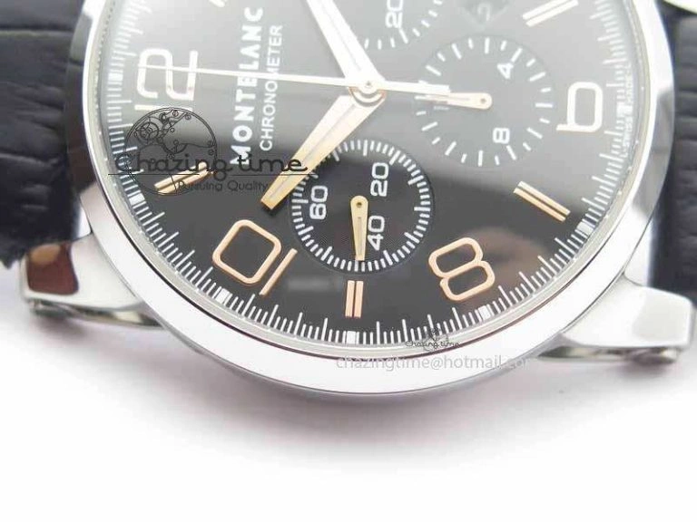 Montblanc Timewalker Chrono SS Black Dial RG Numerals On Leather Strap A SmartChoice 7617