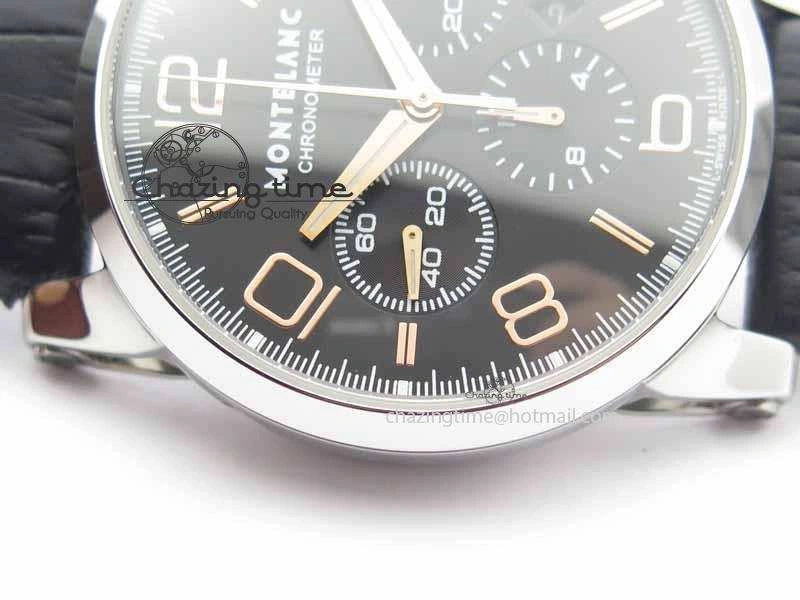 Montblanc Timewalker Chrono SS Black Dial RG Numerals On Leather Strap A SmartChoice 7617