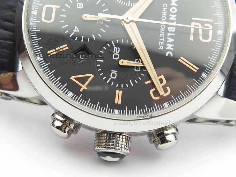 Montblanc Timewalker Chrono SS Black Dial RG Numerals On Leather Strap A SmartChoice 7617