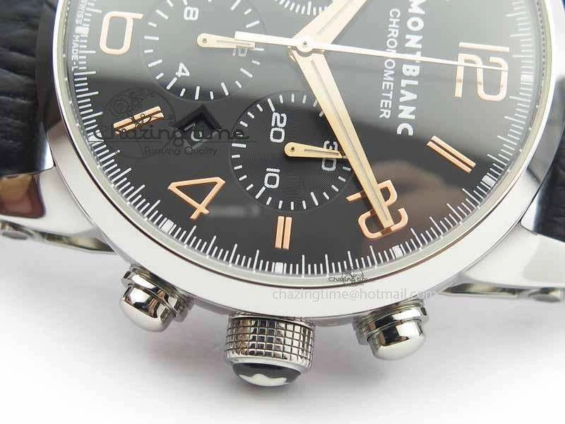 Montblanc Timewalker Chrono SS Black Dial RG Numerals On Leather Strap A SmartChoice 7617