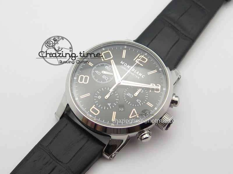 Montblanc Timewalker Chrono SS Black Dial RG Numerals On Leather Strap A SmartChoice 7617