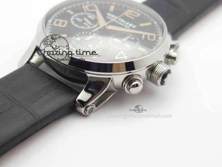 Montblanc Timewalker Chrono SS Black Dial RG Numerals On Leather Strap A SmartChoice 7617